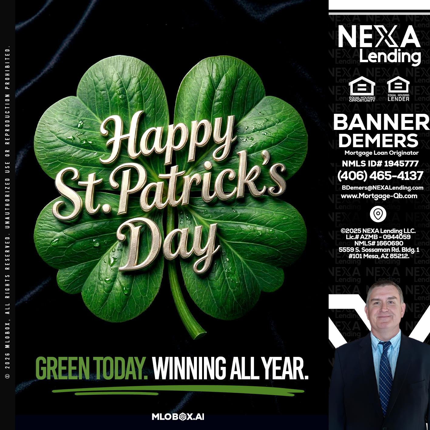 happy st. Patricks day - Banner DeMers -Mortgage Loan Originator