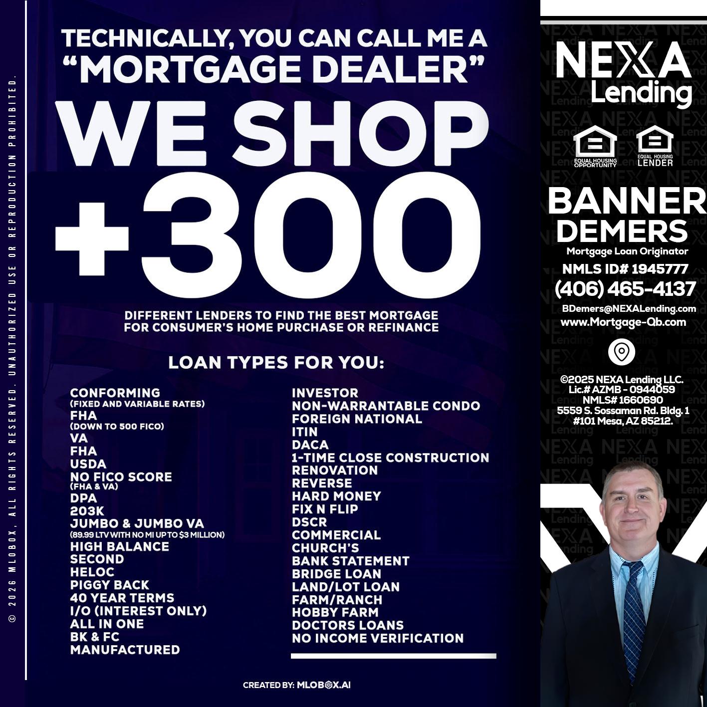 300+ LENDERS - Banner DeMers -Mortgage Loan Originator